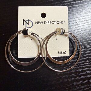 New Directions Rhodium Silver-Tone 2-Row Hoop Earrings